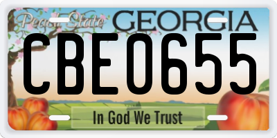 GA license plate CBE0655