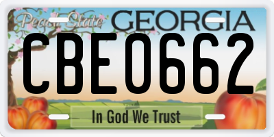 GA license plate CBE0662