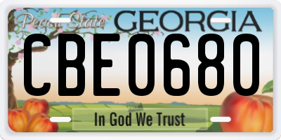 GA license plate CBE0680