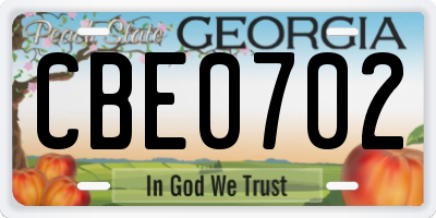 GA license plate CBE0702