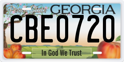 GA license plate CBE0720