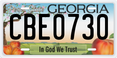 GA license plate CBE0730