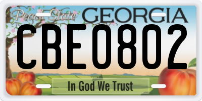 GA license plate CBE0802