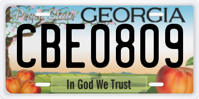 GA license plate CBE0809