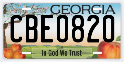 GA license plate CBE0820