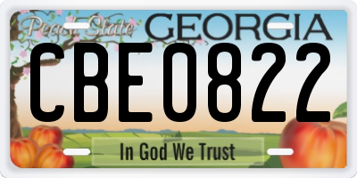 GA license plate CBE0822