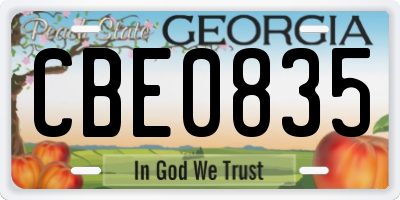 GA license plate CBE0835