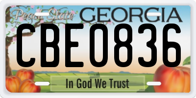 GA license plate CBE0836