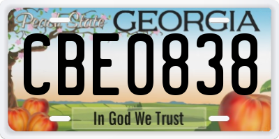 GA license plate CBE0838