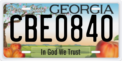 GA license plate CBE0840