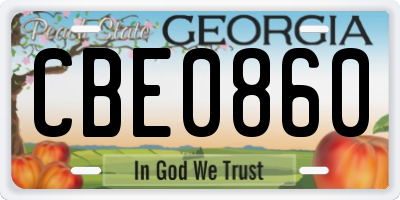 GA license plate CBE0860