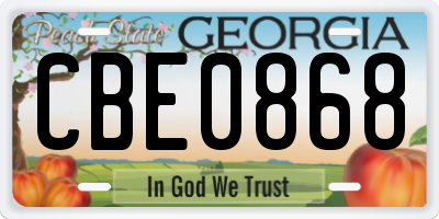 GA license plate CBE0868