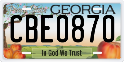 GA license plate CBE0870