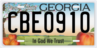 GA license plate CBE0910