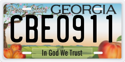 GA license plate CBE0911