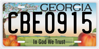 GA license plate CBE0915