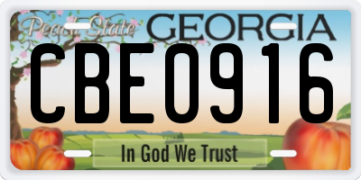 GA license plate CBE0916