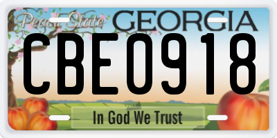 GA license plate CBE0918