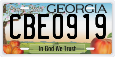 GA license plate CBE0919