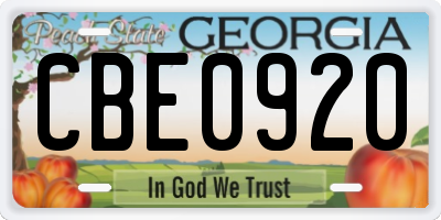 GA license plate CBE0920