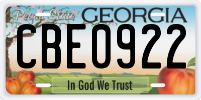 GA license plate CBE0922