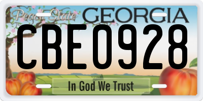 GA license plate CBE0928