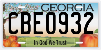 GA license plate CBE0932