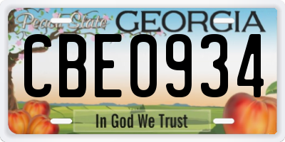 GA license plate CBE0934