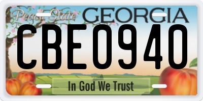 GA license plate CBE0940