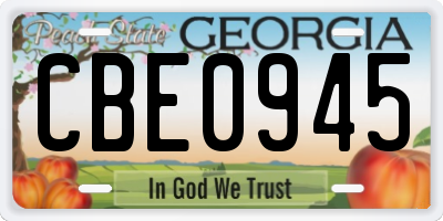 GA license plate CBE0945