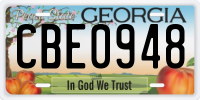 GA license plate CBE0948