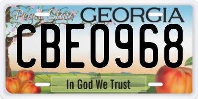 GA license plate CBE0968