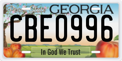 GA license plate CBE0996