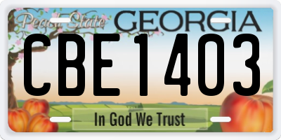 GA license plate CBE1403