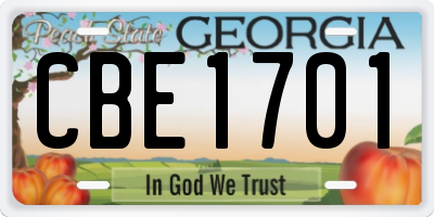 GA license plate CBE1701
