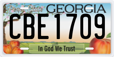 GA license plate CBE1709