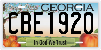 GA license plate CBE1920