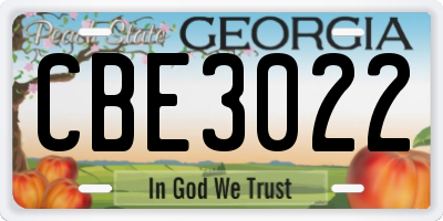 GA license plate CBE3022