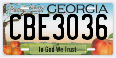 GA license plate CBE3036