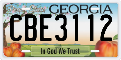 GA license plate CBE3112