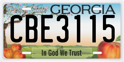 GA license plate CBE3115