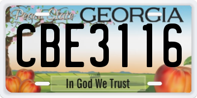 GA license plate CBE3116