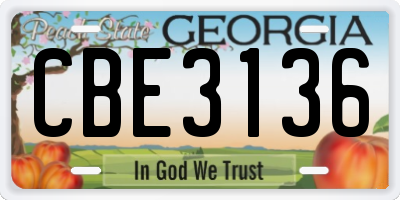 GA license plate CBE3136