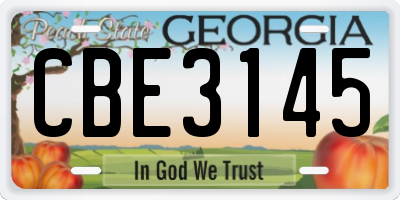 GA license plate CBE3145