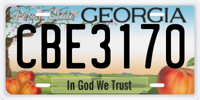 GA license plate CBE3170