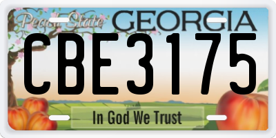 GA license plate CBE3175