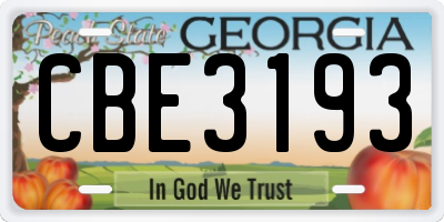 GA license plate CBE3193
