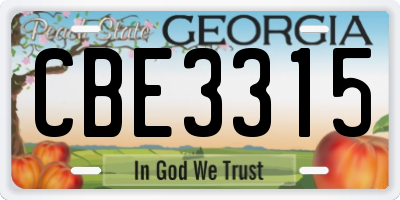 GA license plate CBE3315