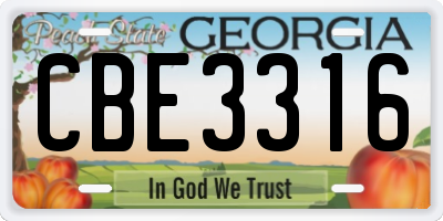 GA license plate CBE3316