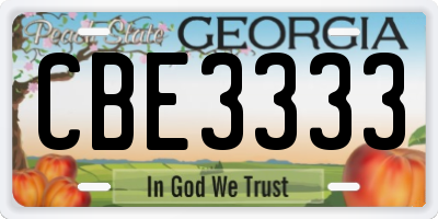 GA license plate CBE3333